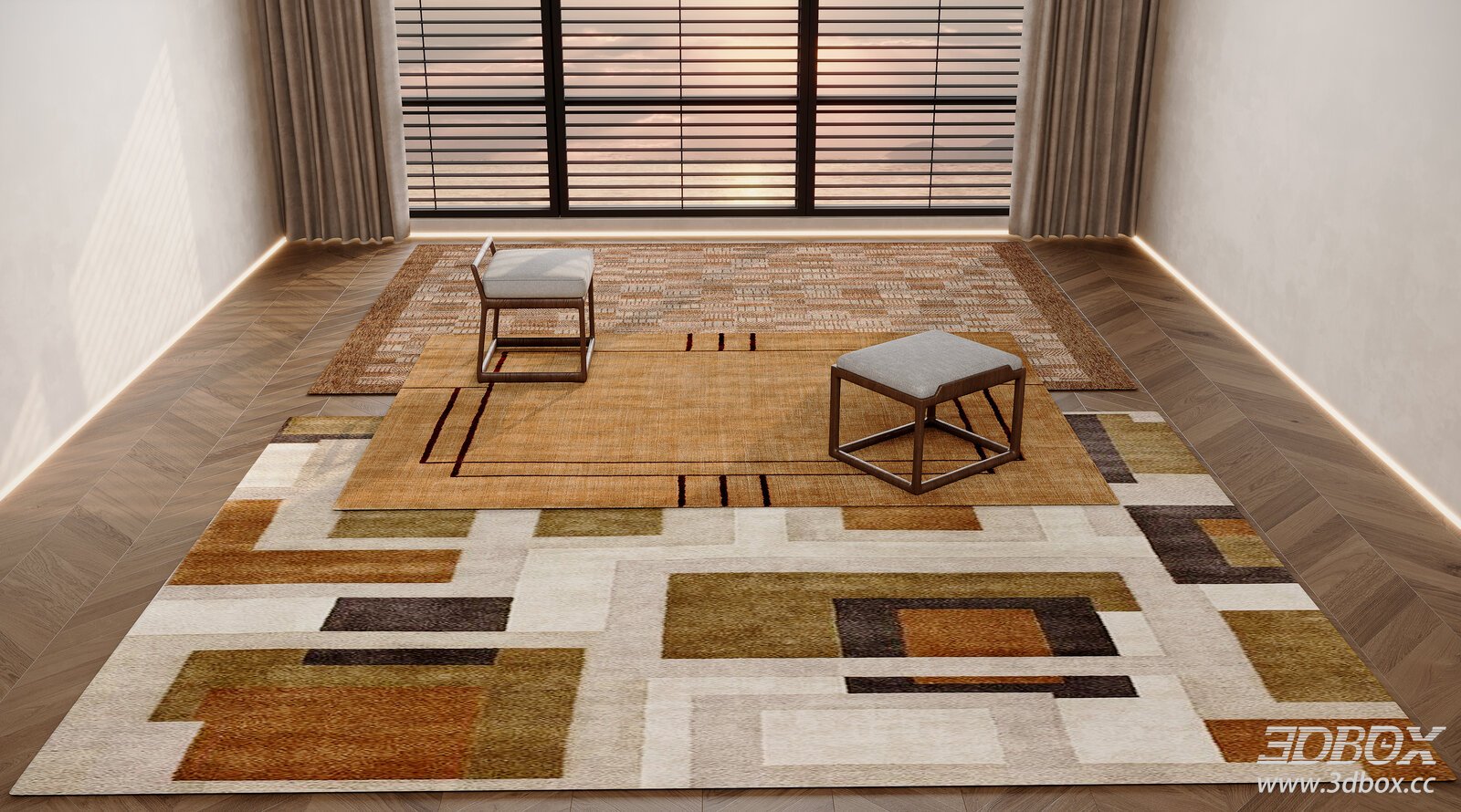 Mid Century Modern Geometric Warm Tone Carpet Set
