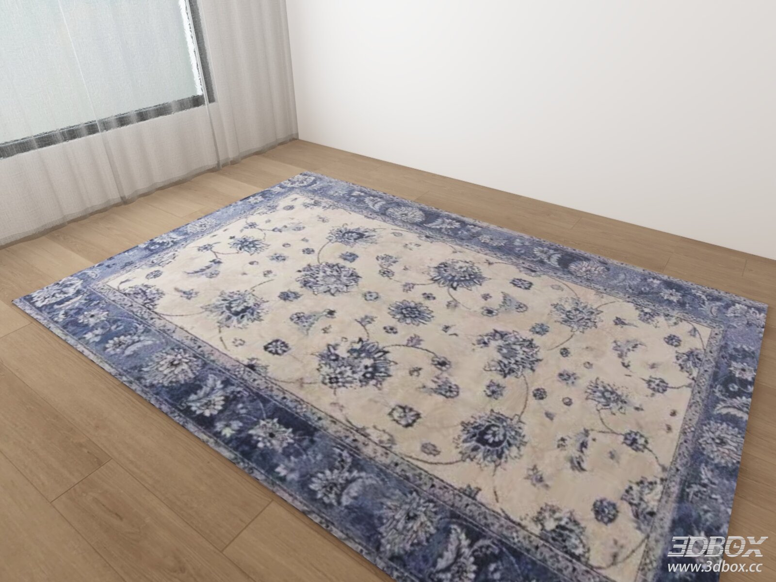Vintage Blue Cream Floral Pattern Carpet