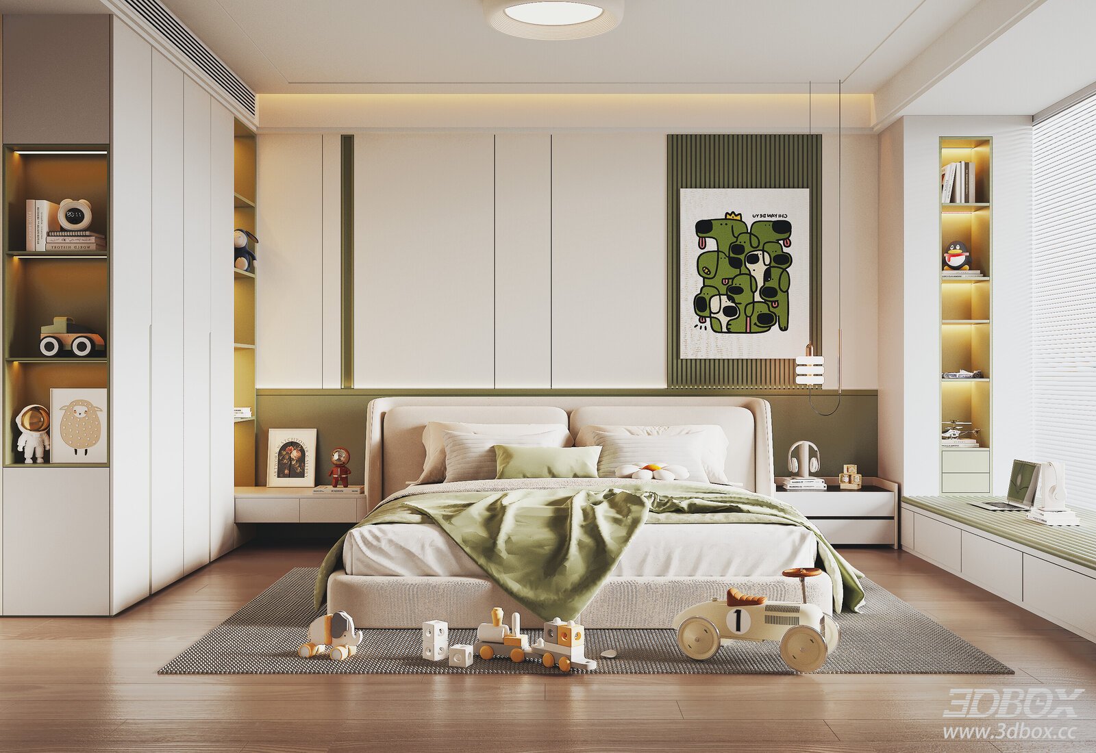 Modern Minimalist Boy Kids Bedroom Interior Scene