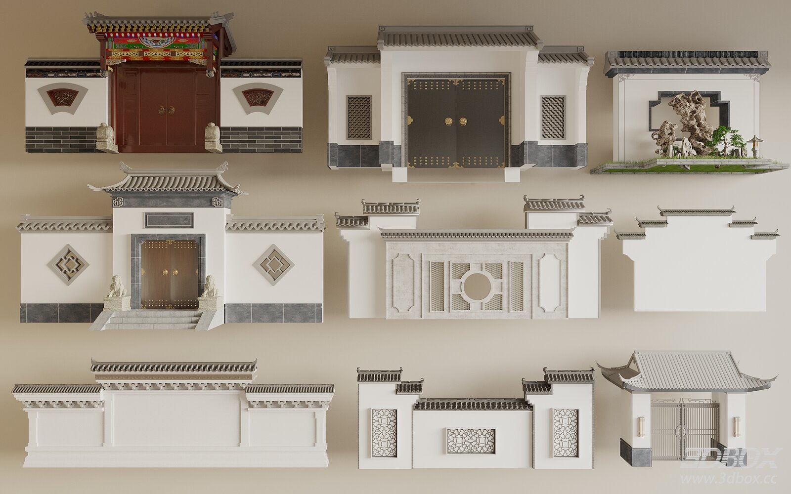 Chinese Huizhou Style Courtyard Gate Facade Set
