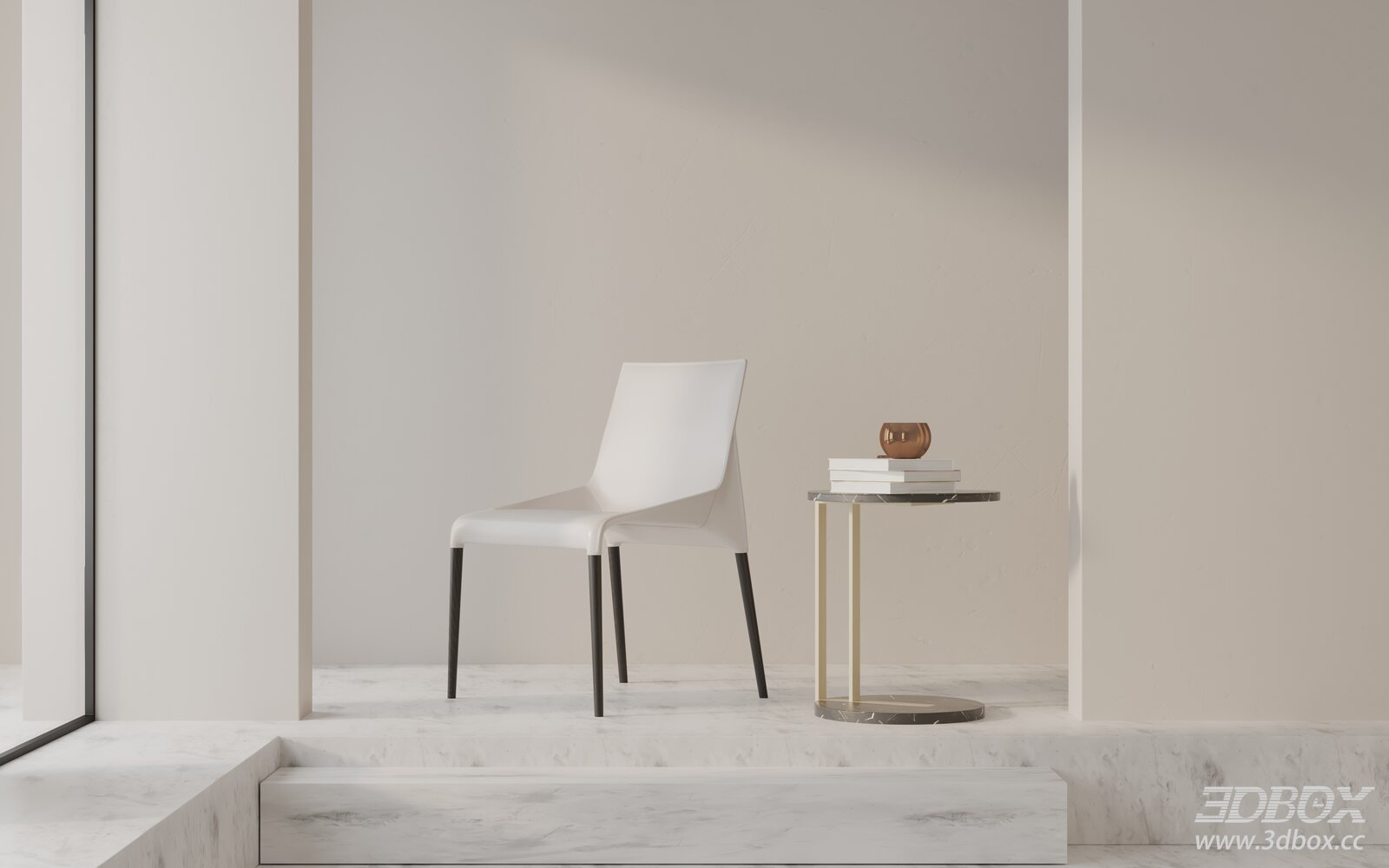 Modern Minimalist White Dining Chair with Marble Side Table