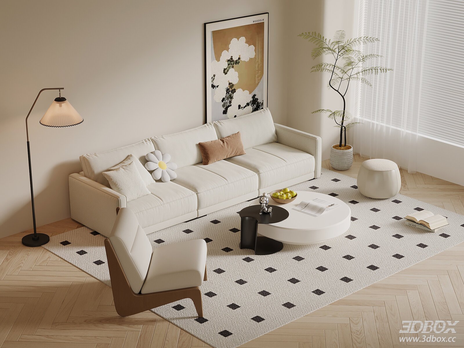 Modern Cream Style Living Room Sofa and Coffee Table Set