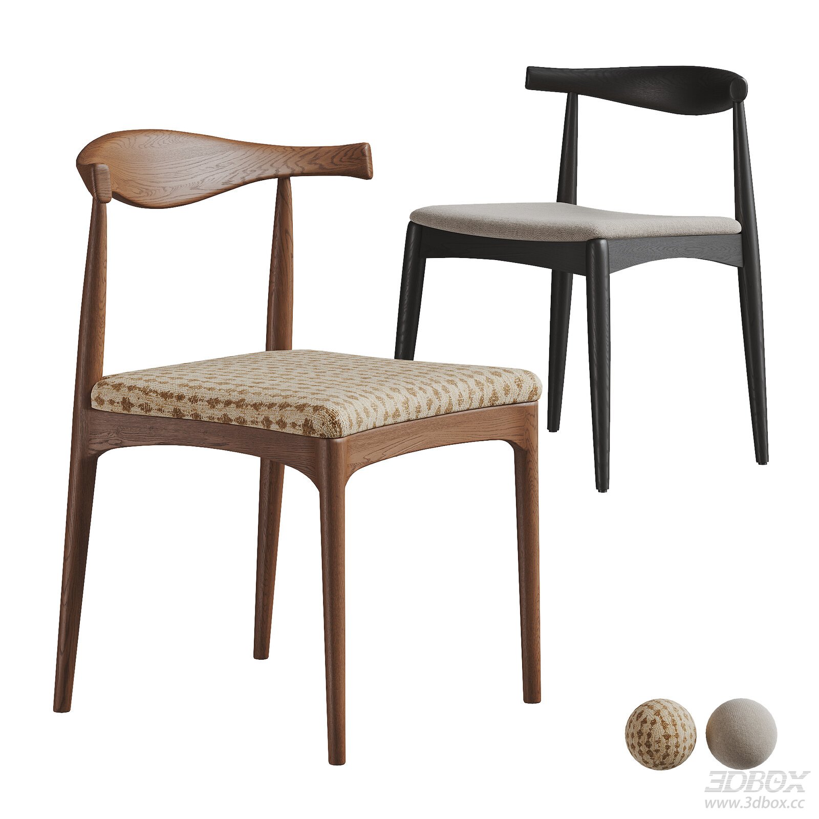 Wabi Sabi Vintage Wooden Dining Chair with Fabric Upholstery