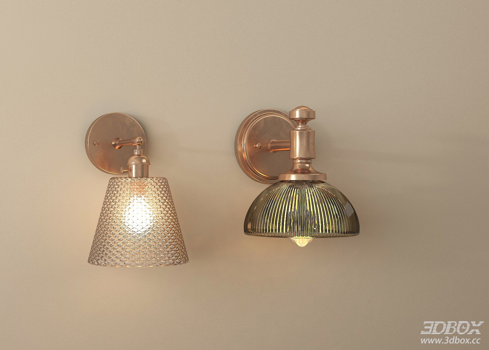 Vintage American Brass Glass Wall Sconce Set