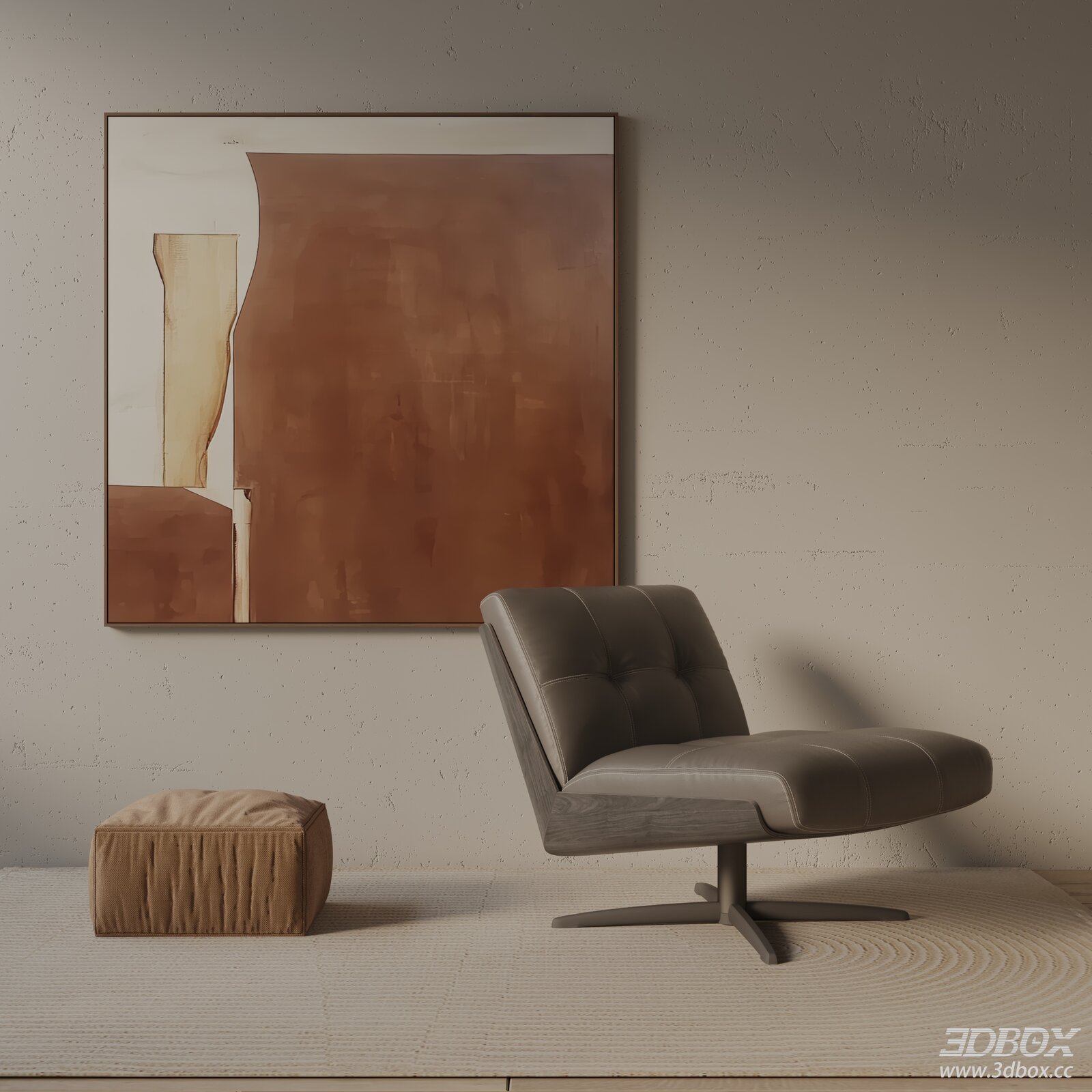 Modern Leather Lounge Armchair with Ottoman
