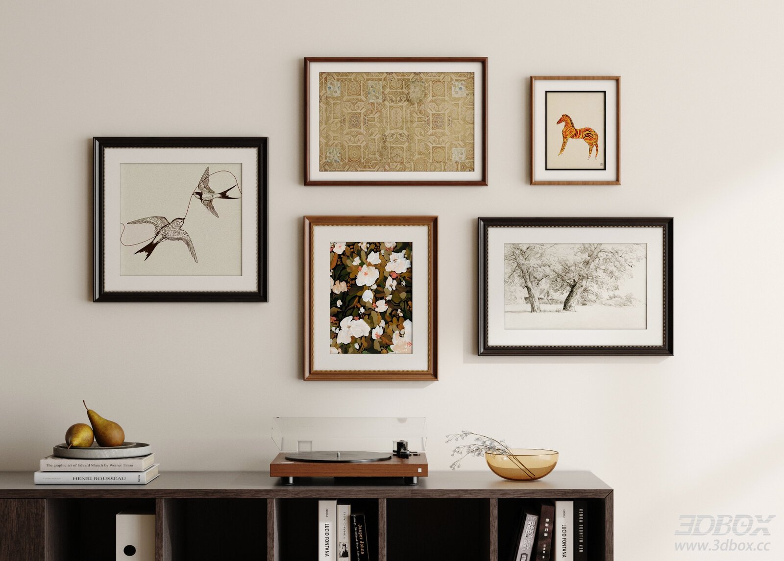 Vintage French Mid-century Framed Wall Art Set
