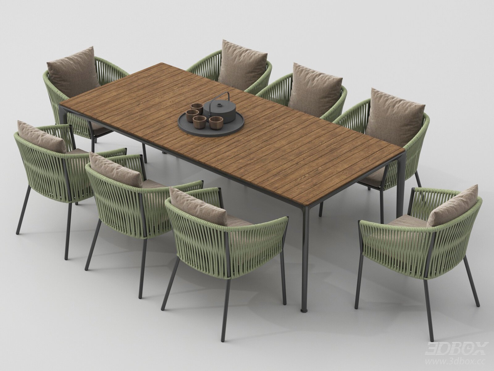 Modern Outdoor Dining Table and Rattan Chairs Set