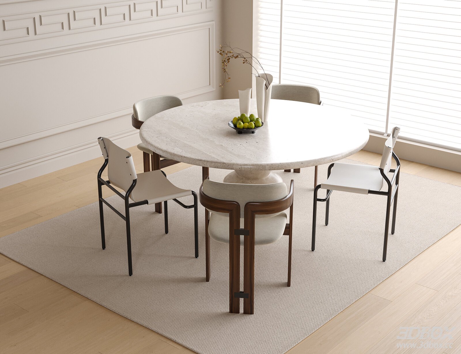 Modern Round Marble Dining Table and Chairs Set