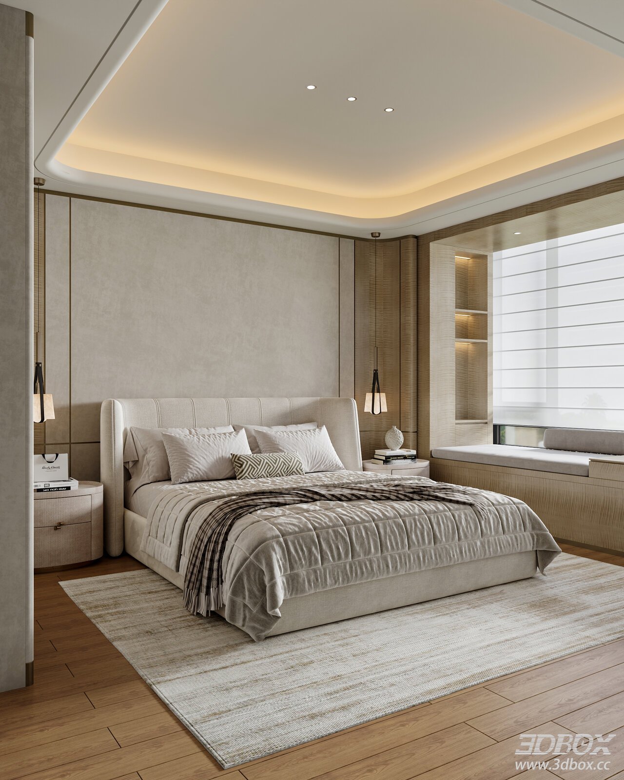 Luxury Light Style Master Bedroom Interior Scene