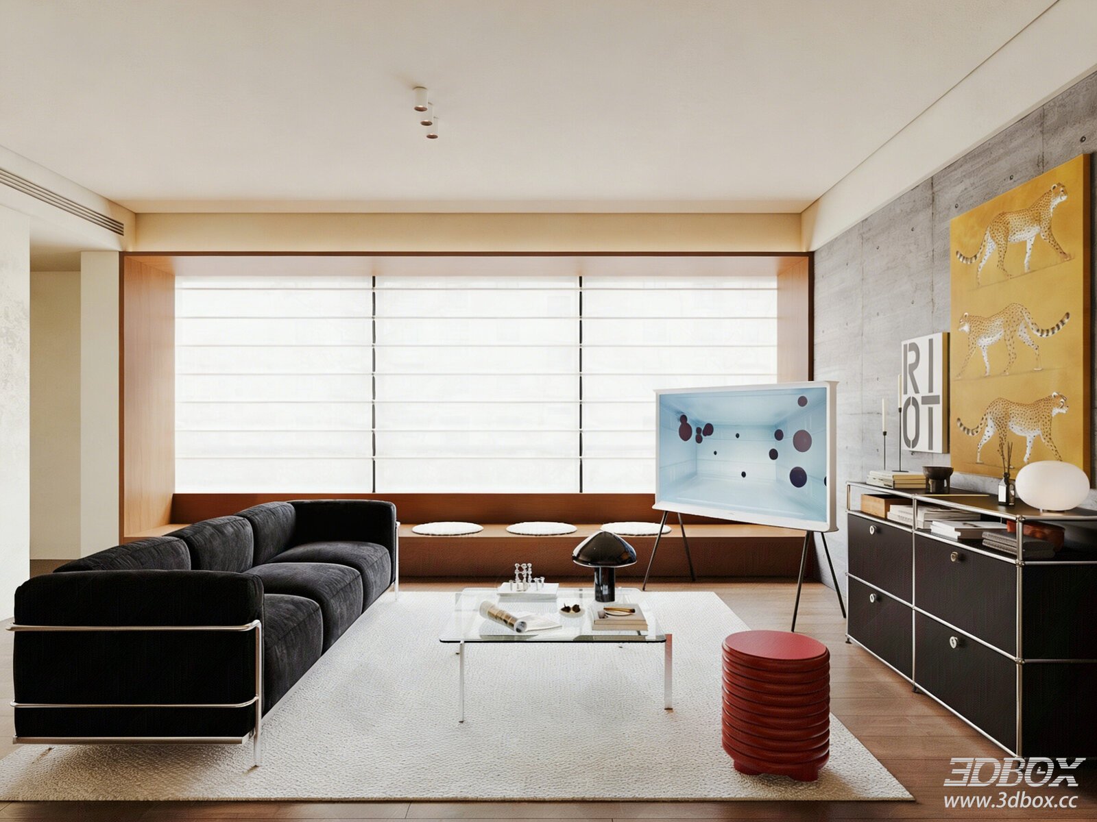 Modern Mid-century Bauhaus Minimalist Living Room with Sofa Coffee Table Set