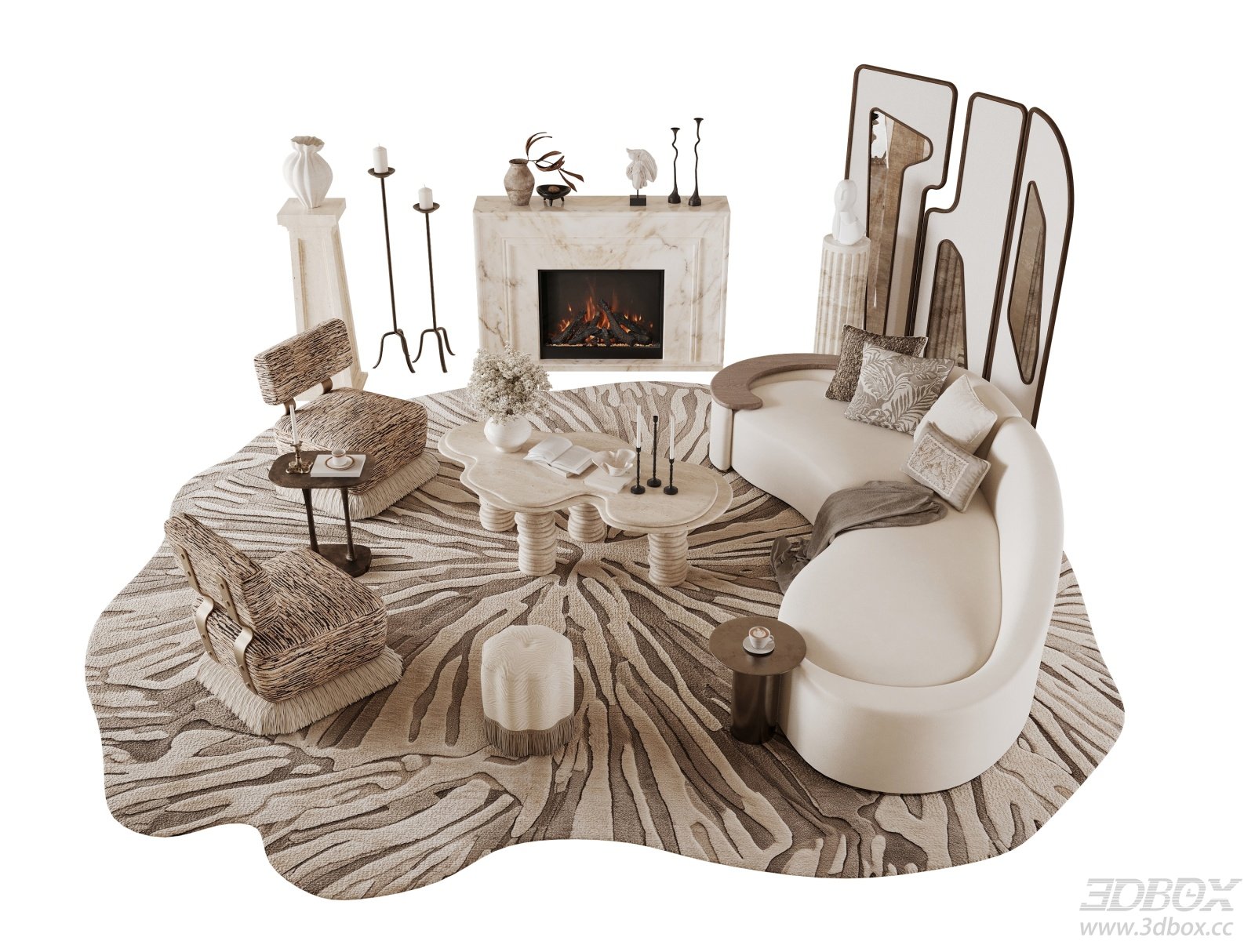 French Style Curved Sofa Coffee Table Living Room Set