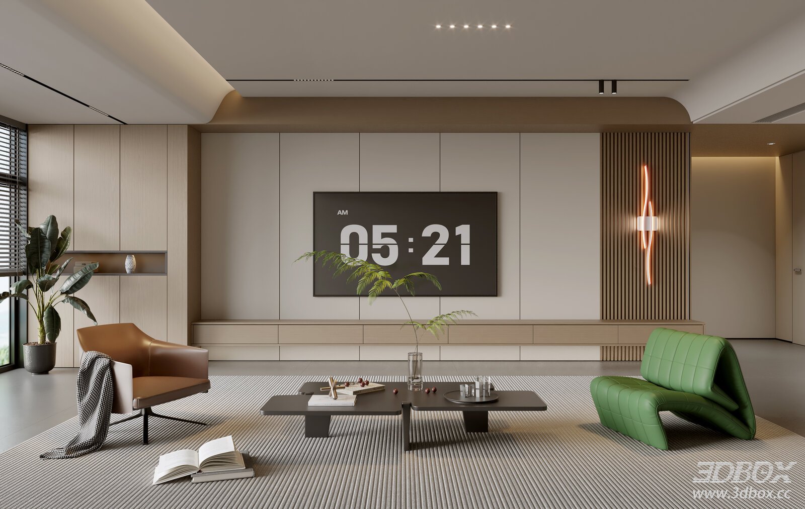 Modern Minimalist Living Room with TV Wall and Armchairs