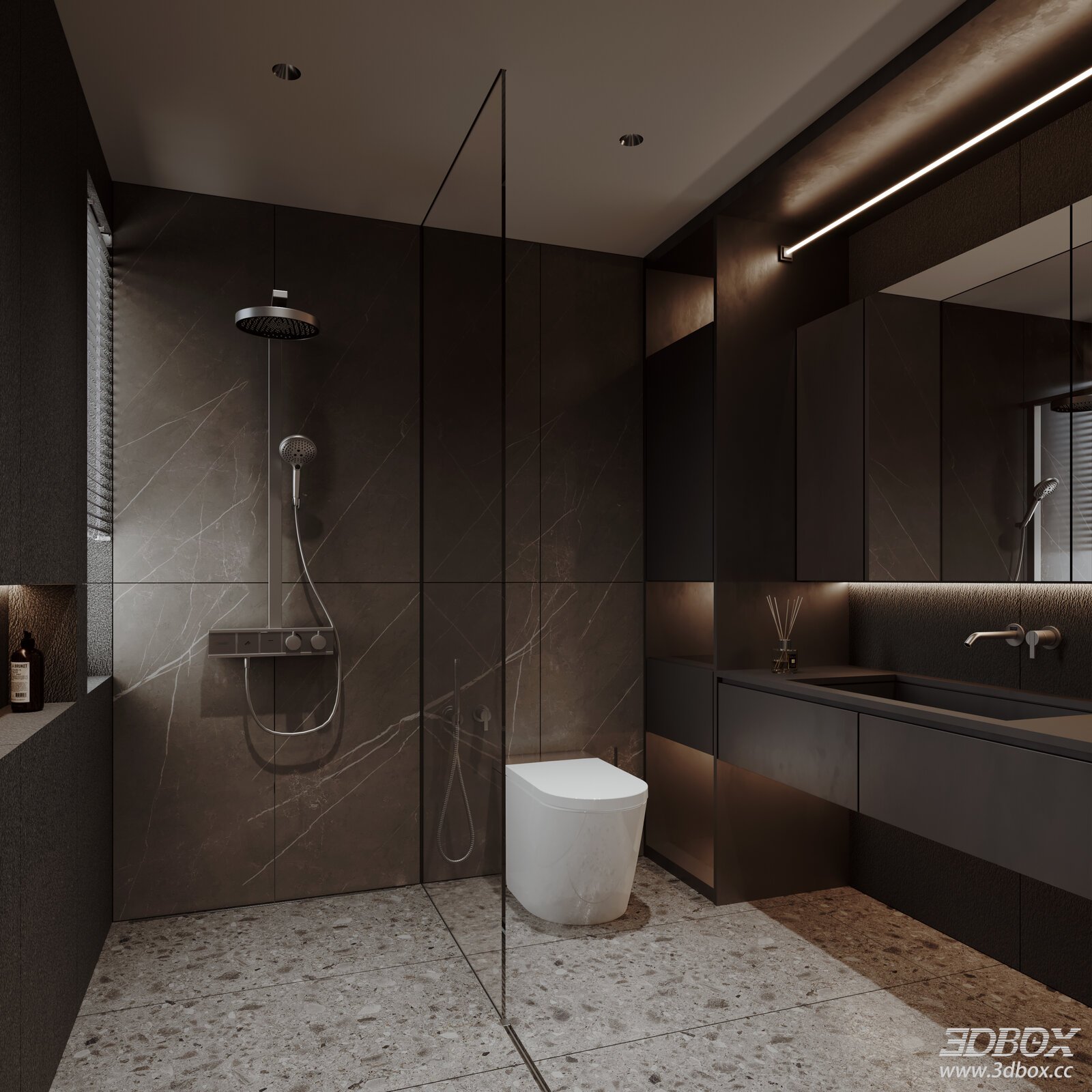 Modern Dark Luxury Bathroom Scene