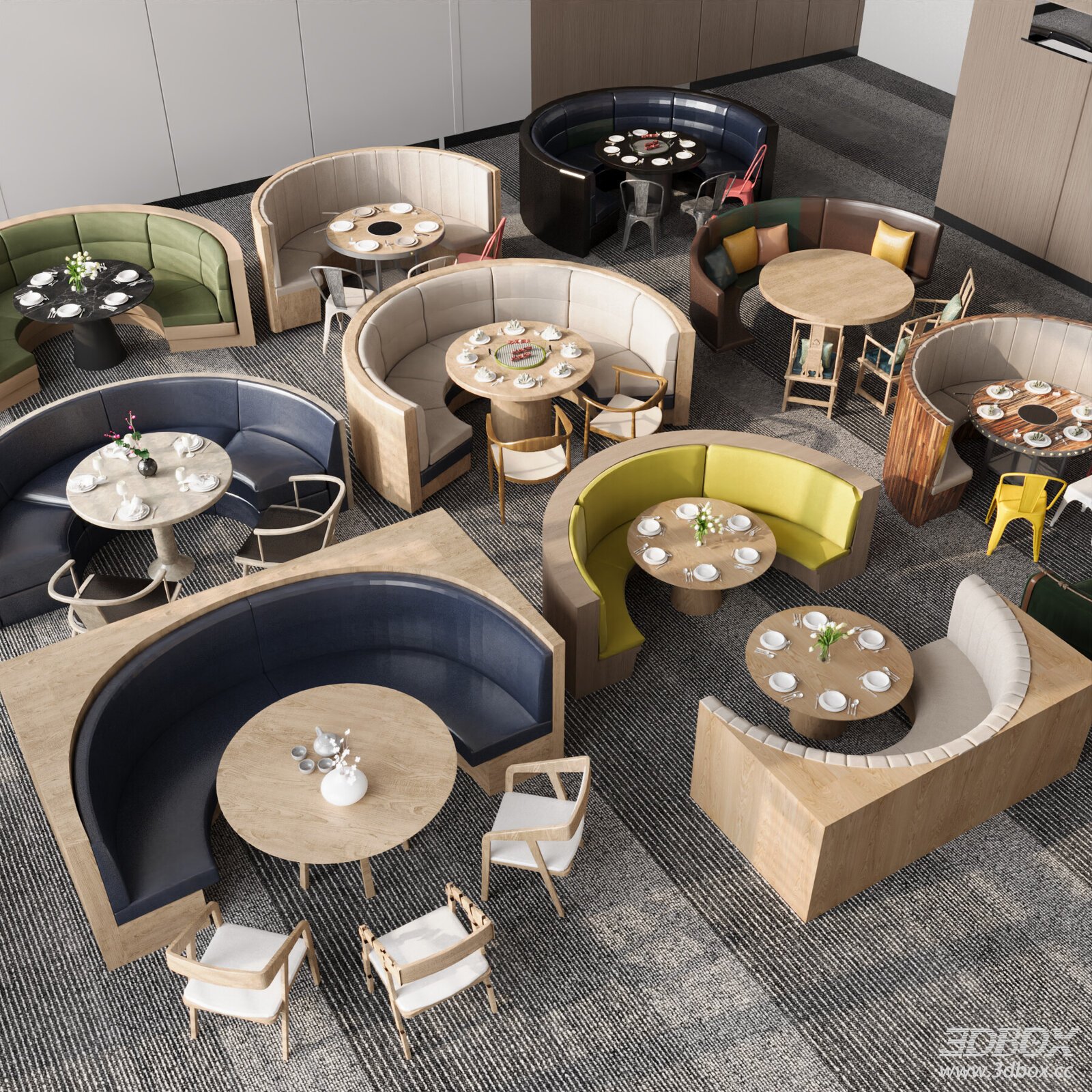 Modern Curved Restaurant Booth Seating Dining Table Sets