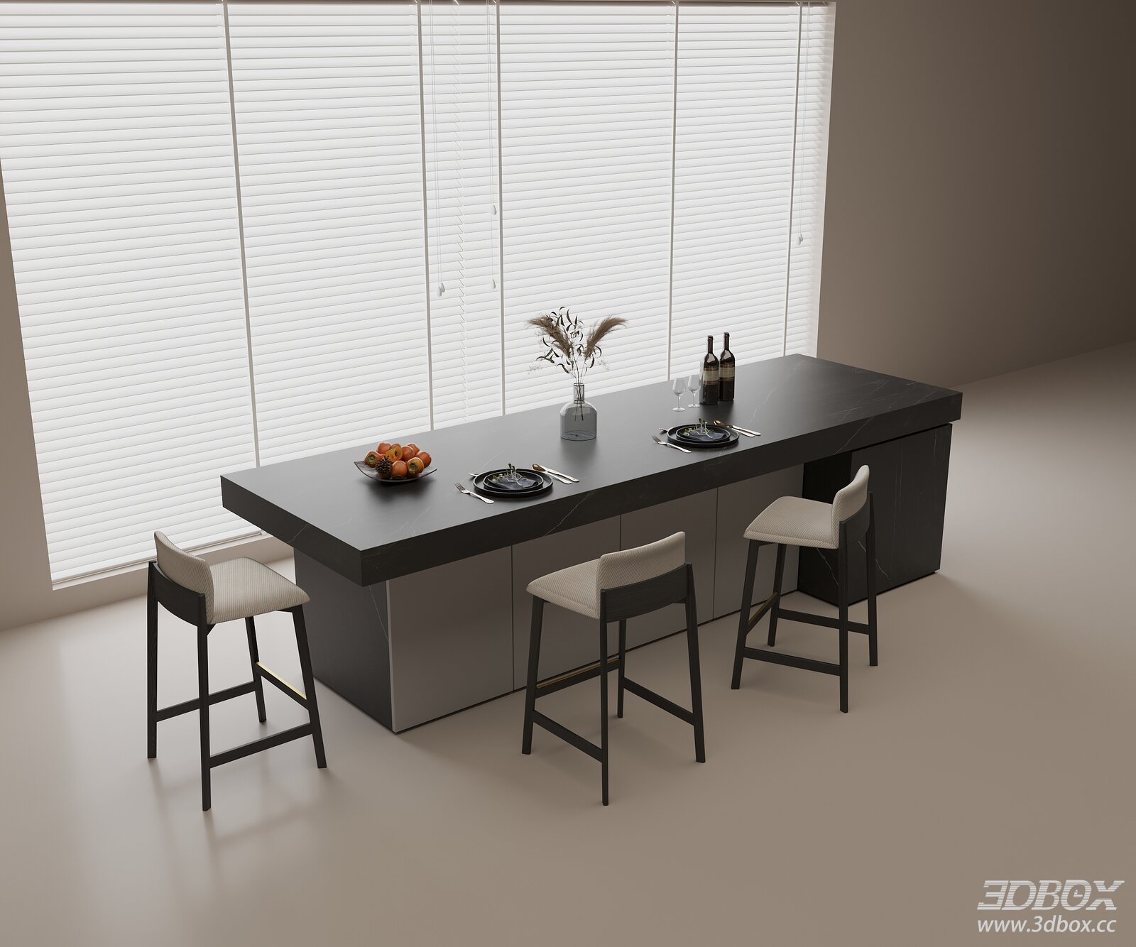 Modern Marble Kitchen Island Bar Counter with Bar Stools