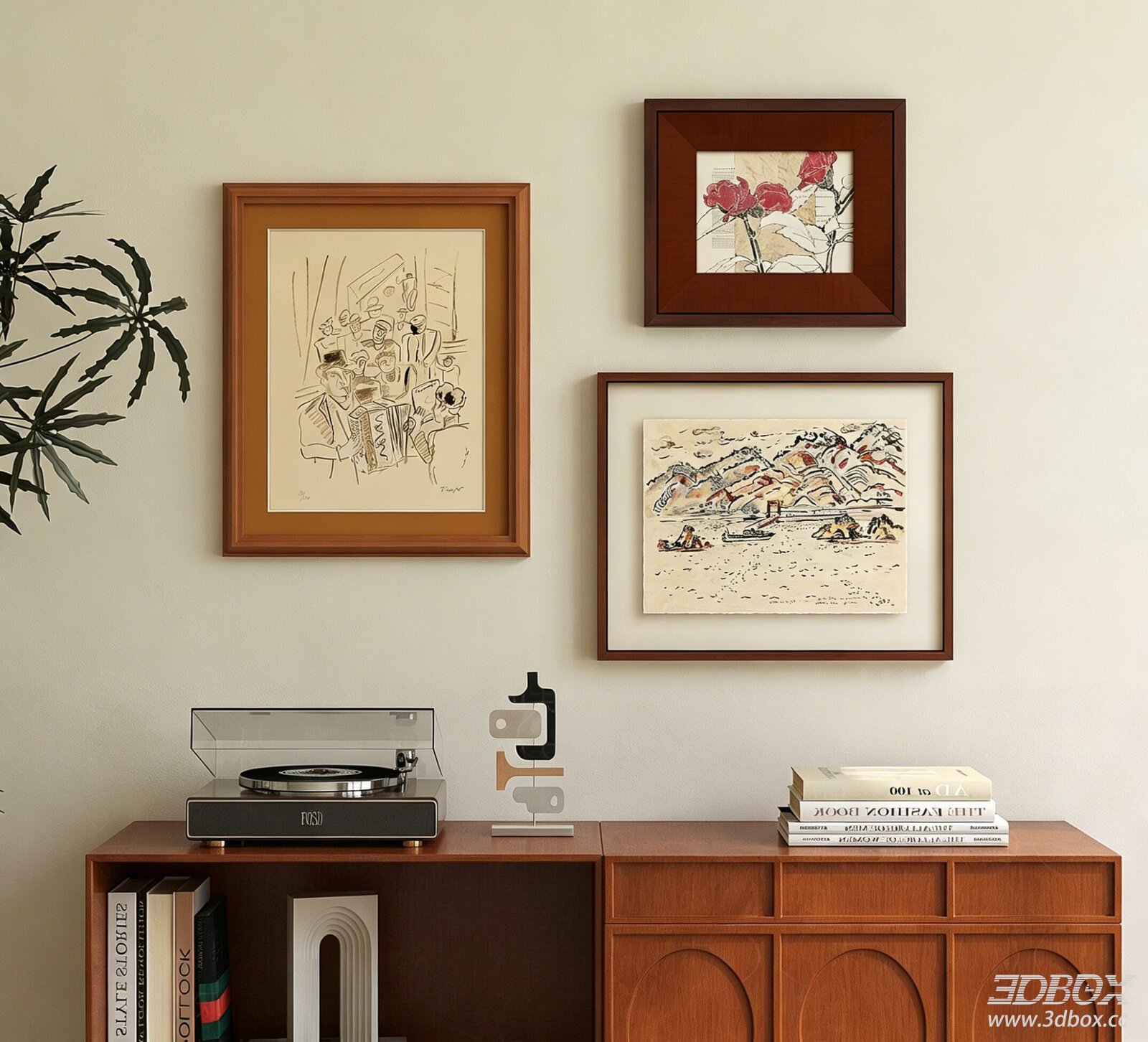 Mid Century Vintage Framed Wall Art Decor Set