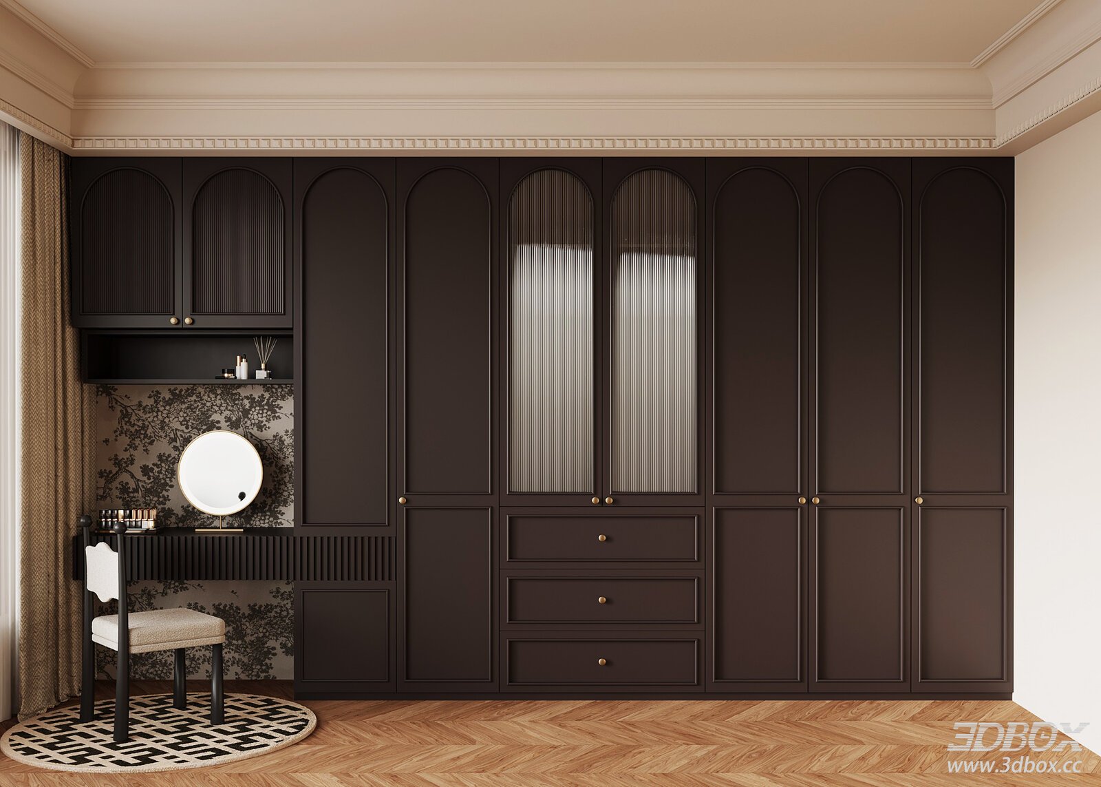 French Vintage Dressing Room with Wardrobe and Vanity Desk