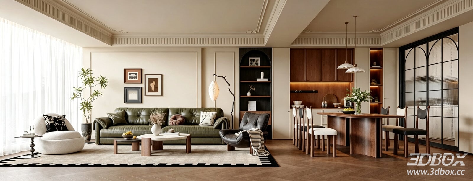 Mid-century Modern Living and Dining Room Interior
