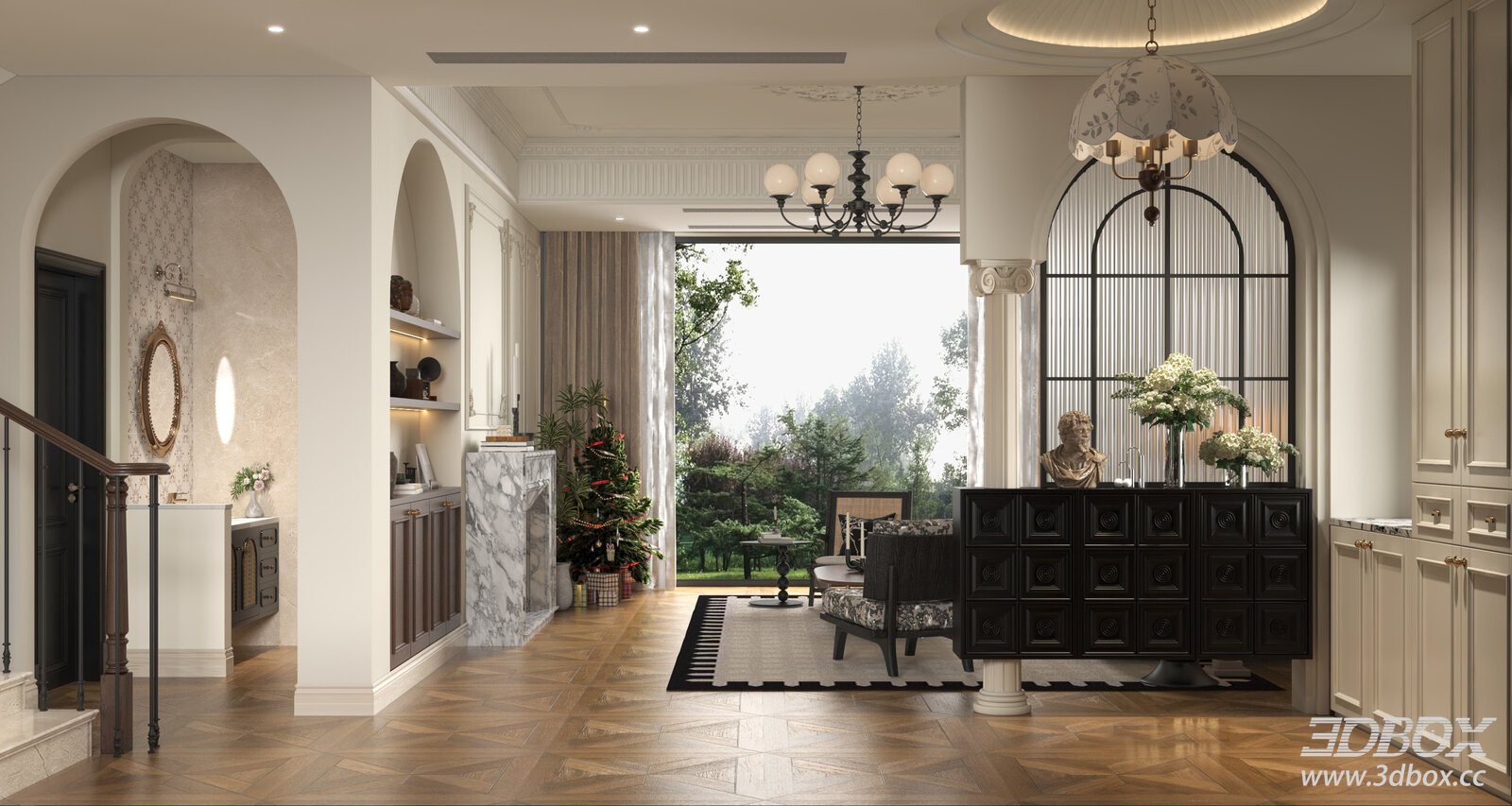 French Vintage Mid-century Foyer Hallway Interior Scene