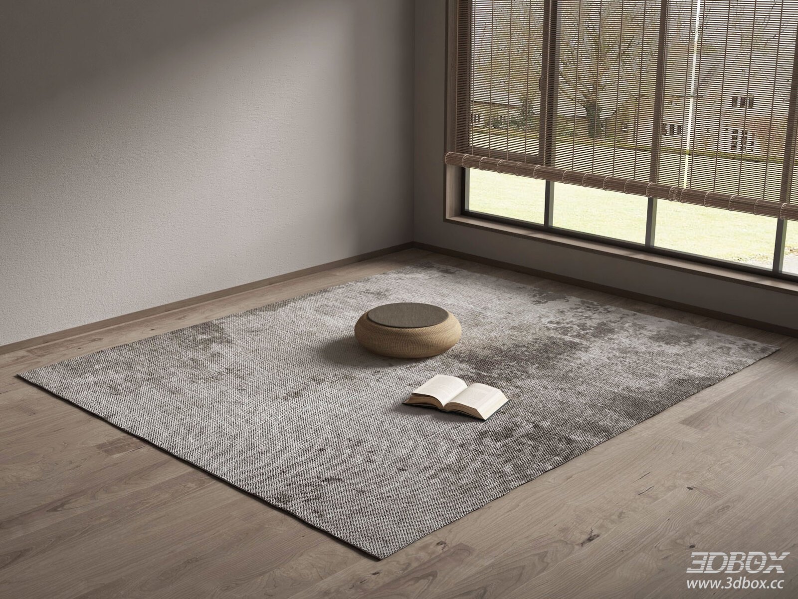 Zen Style Minimalist Grey Woven Carpet Scene