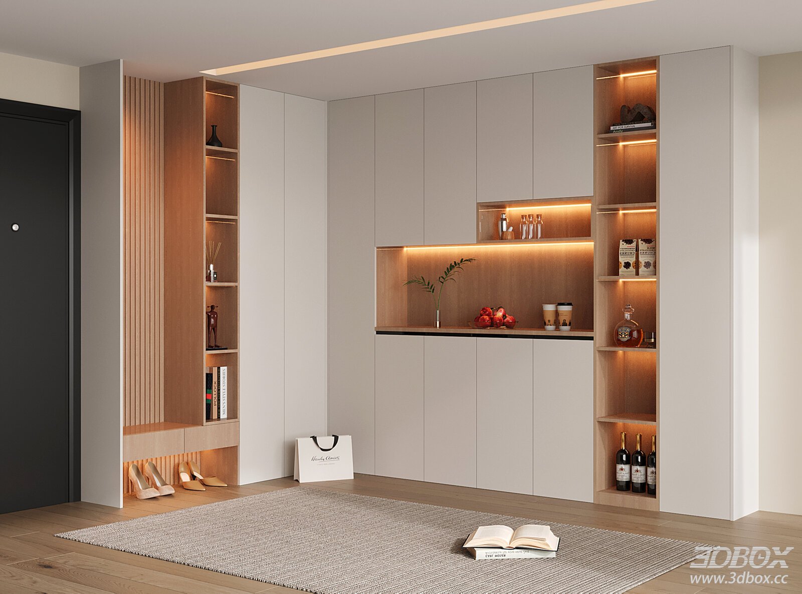 Modern Integrated Shoe and Wine Cabinet with LED Lighting