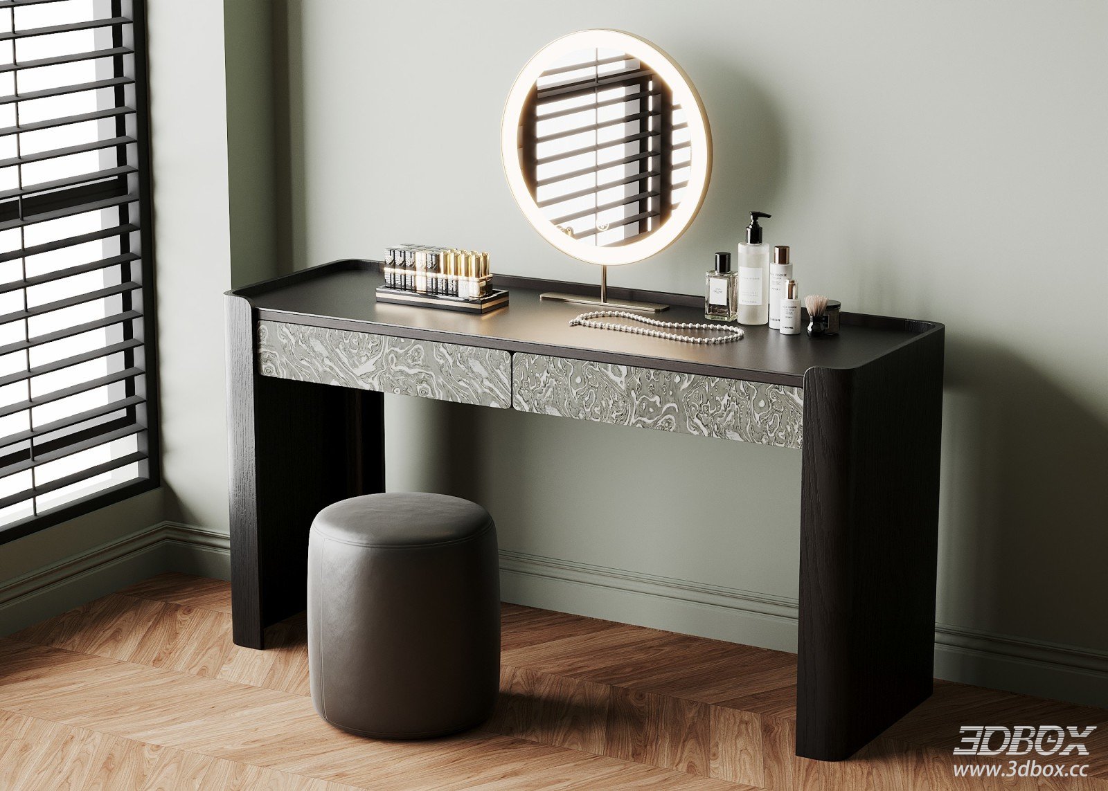 Modern Dressing Table with Stool and Cosmetic Decor Set