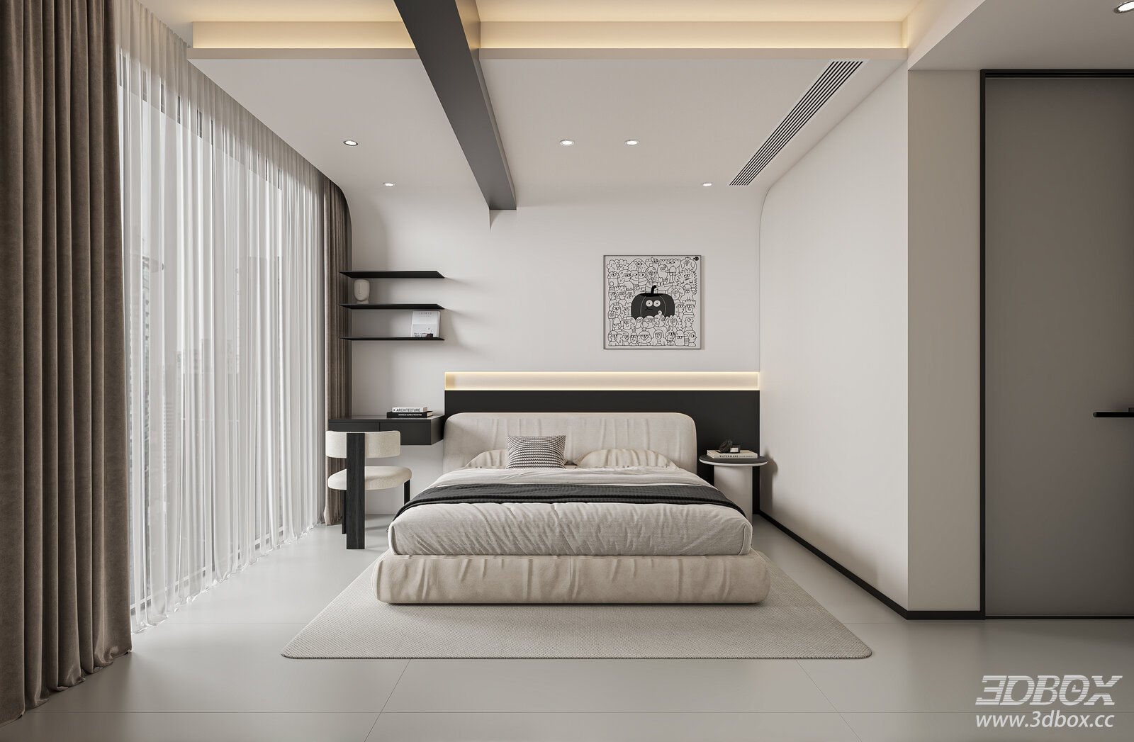 Modern Minimalist Bedroom Interior Scene