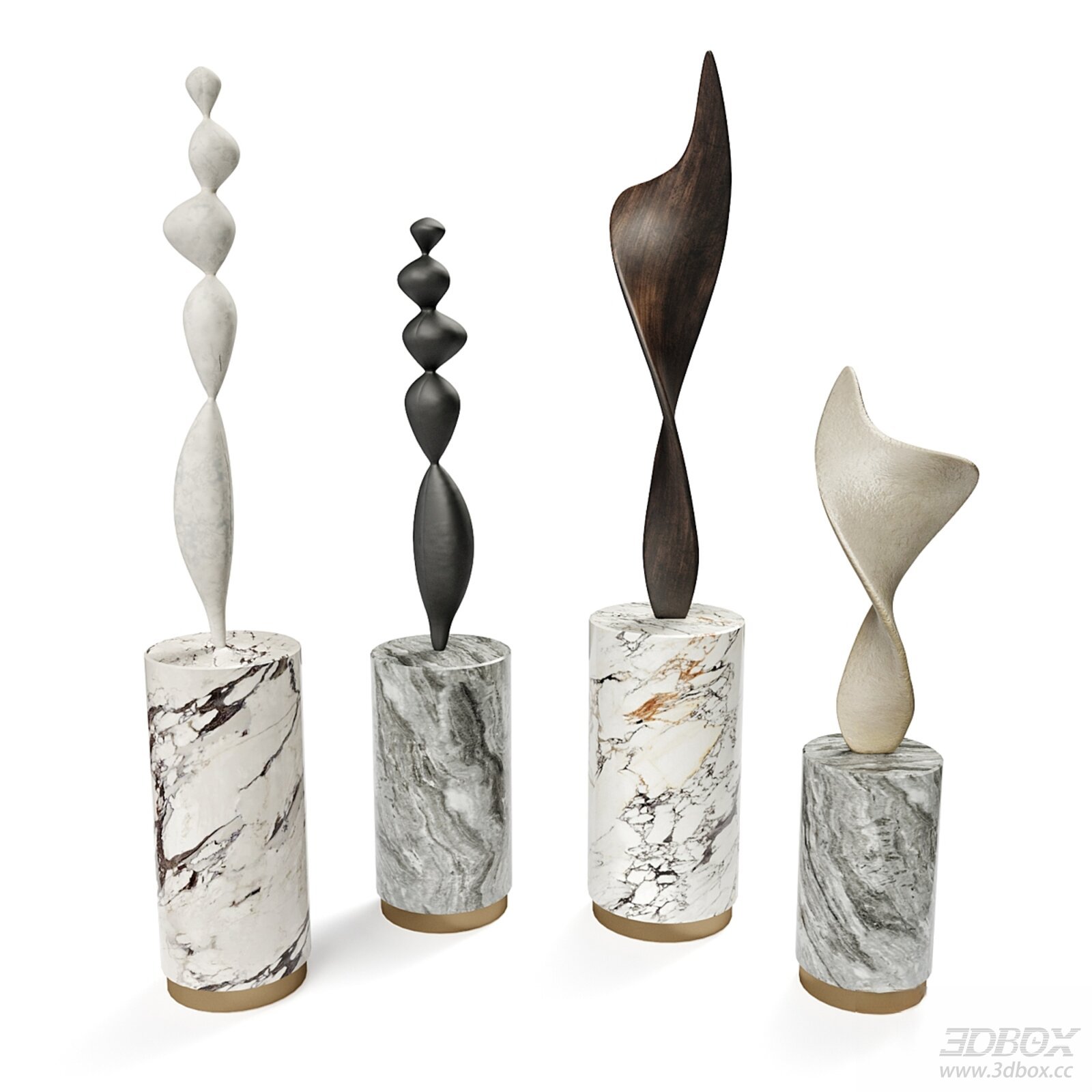 Abstract Decorative Sculpture Set with Marble Base
