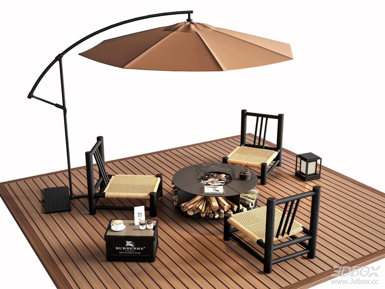 Modern Outdoor Patio Fire Pit Seating Set with Parasol