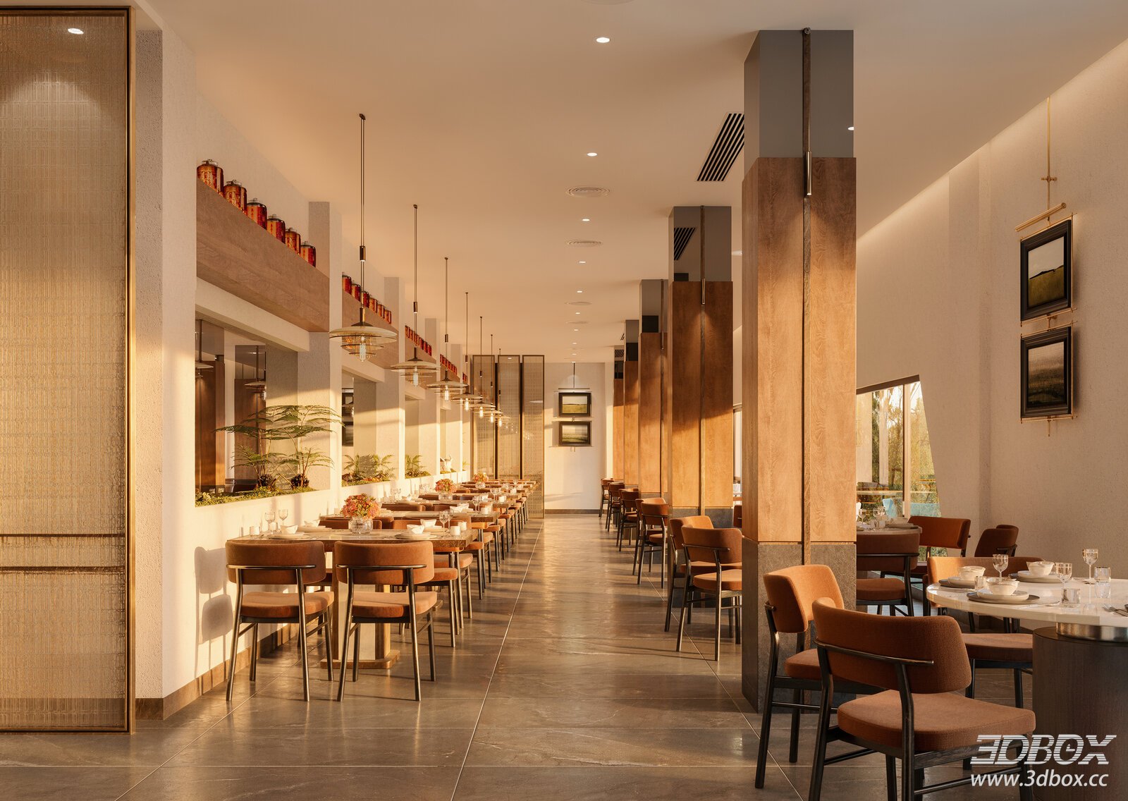 Modern Hotel Restaurant Dining Area Interior Scene