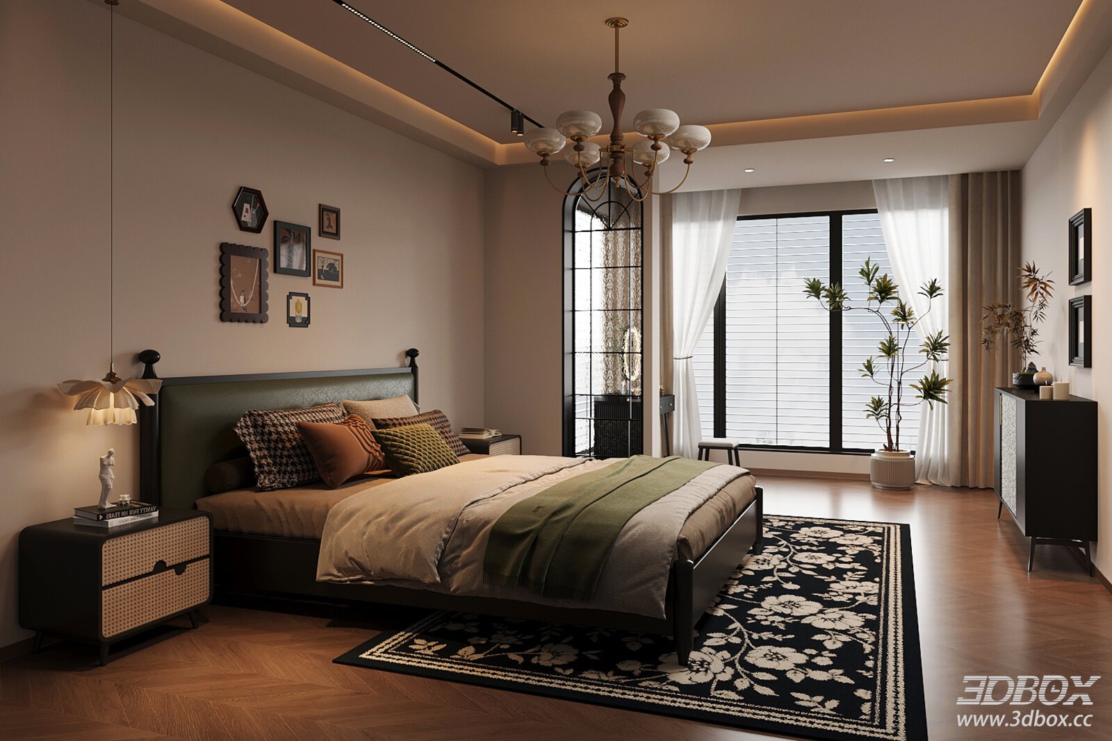 French Retro Style Bedroom Interior Scene
