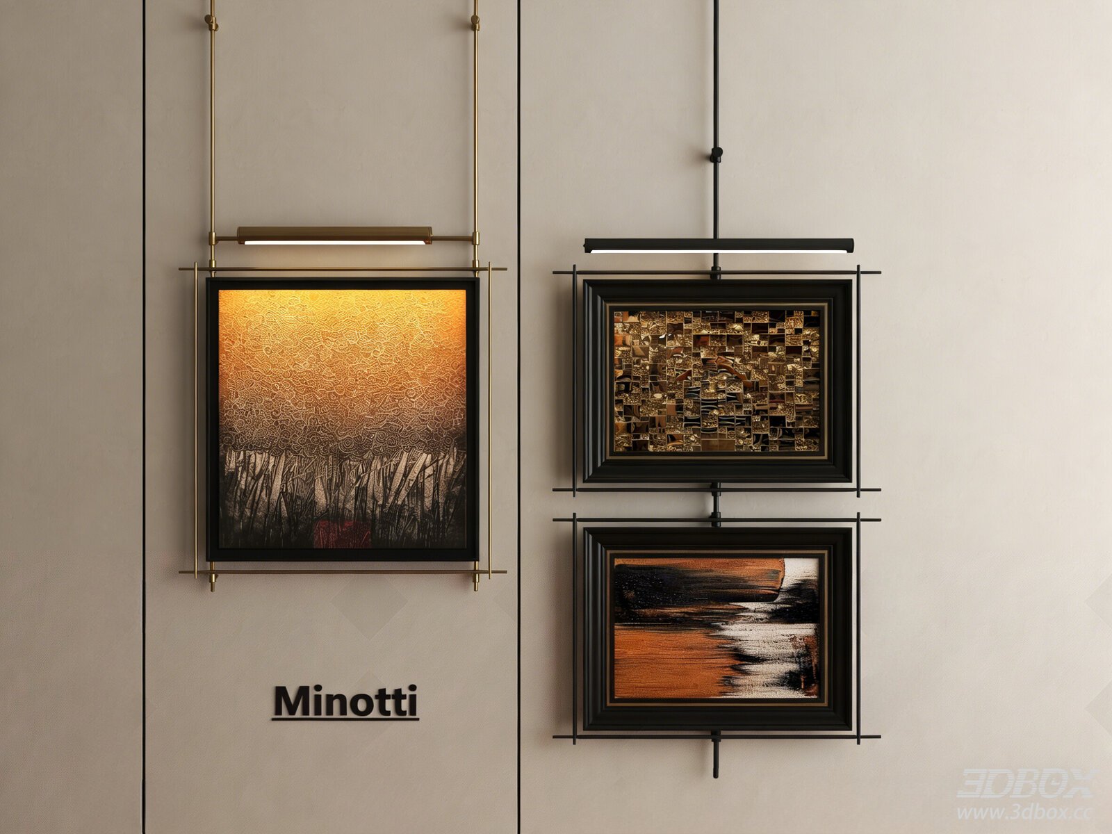 Modern Framed Abstract Wall Art Set with Wall Lamp
