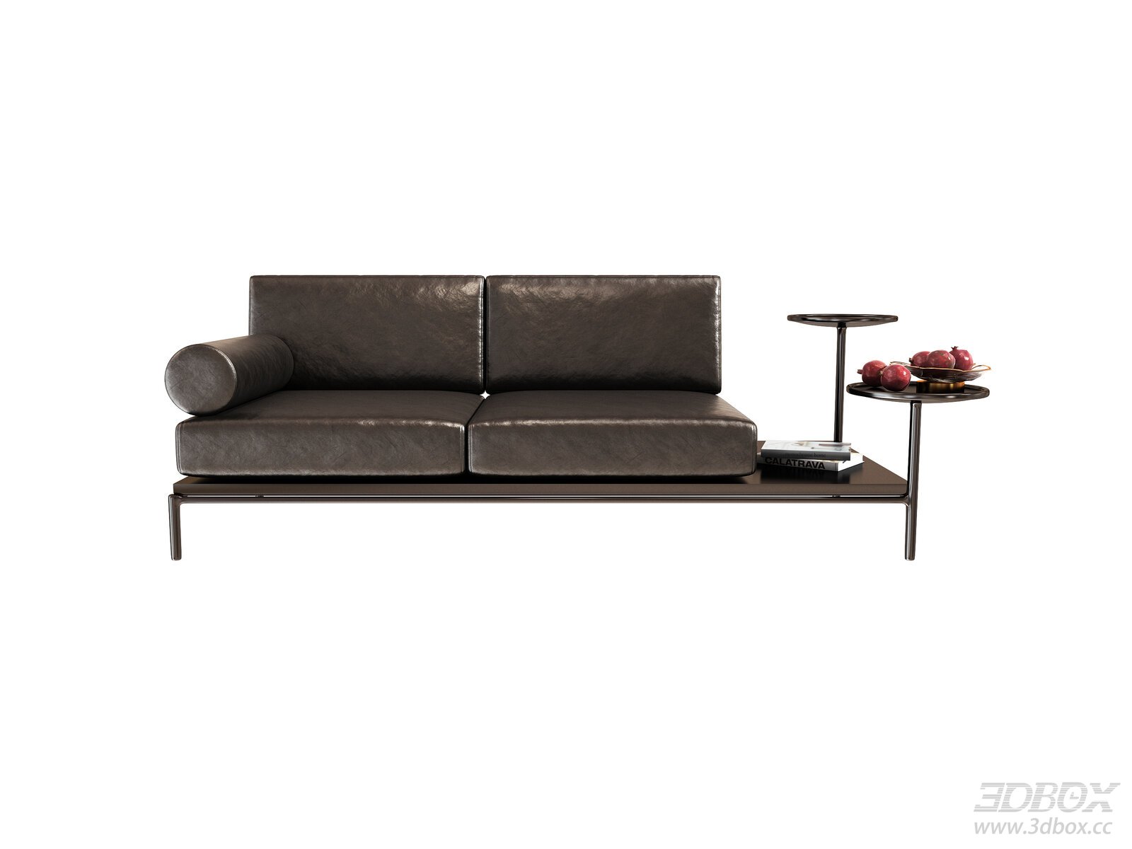 Modern Dark Leather Chaise Sofa with Metal Frame