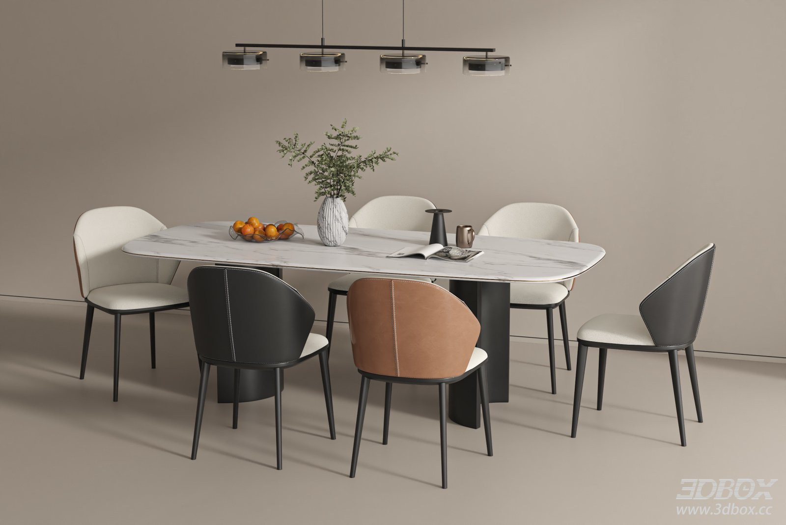 Modern Marble Dining Table and Upholstered Chairs Set