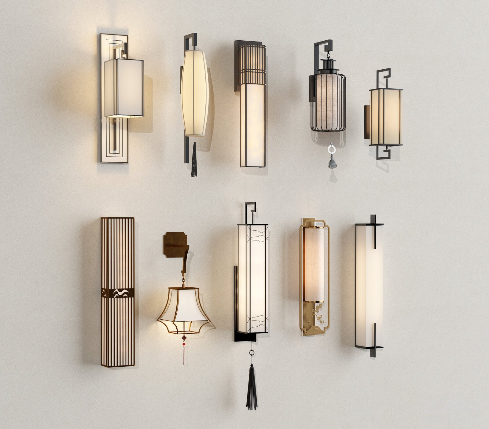 New Chinese Style Wall Lamp Set with Fabric Shade