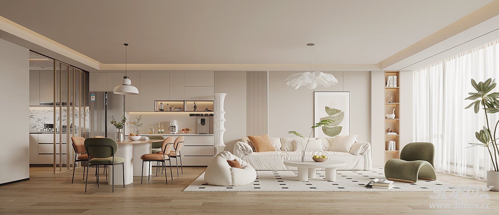 Modern Cream Style Living and Dining Room Interior