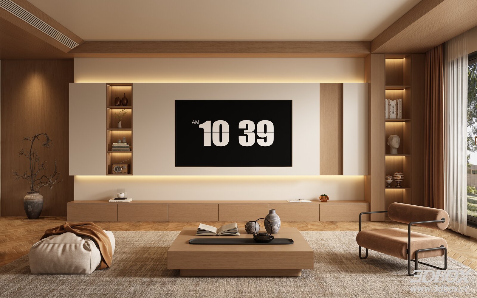 New Chinese Style Living Room with TV Wall and Furniture
