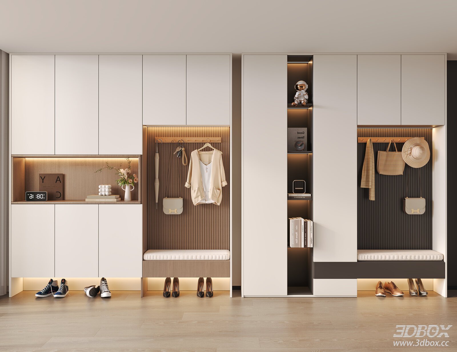 Modern Hallway Shoe Cabinet with Shoe Bench and Decor