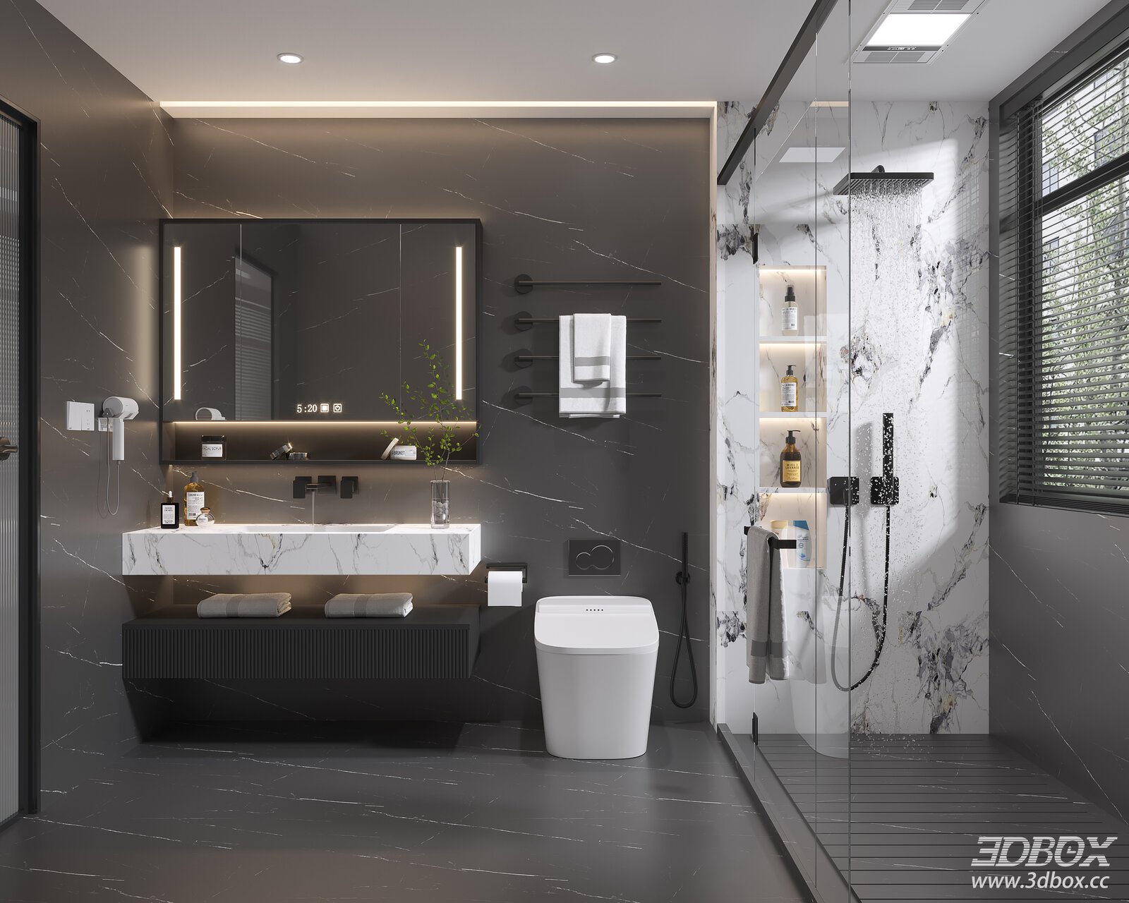 Modern Minimalist Marble Bathroom Scene