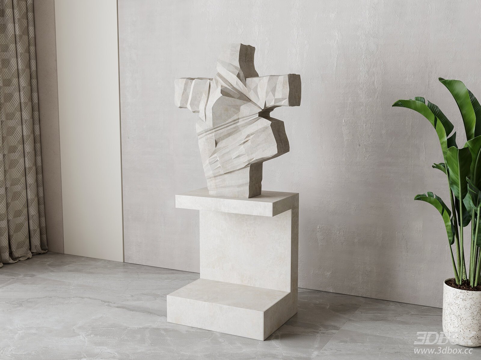 Wabi Sabi Abstract Stone Sculpture with Decor Pedestal