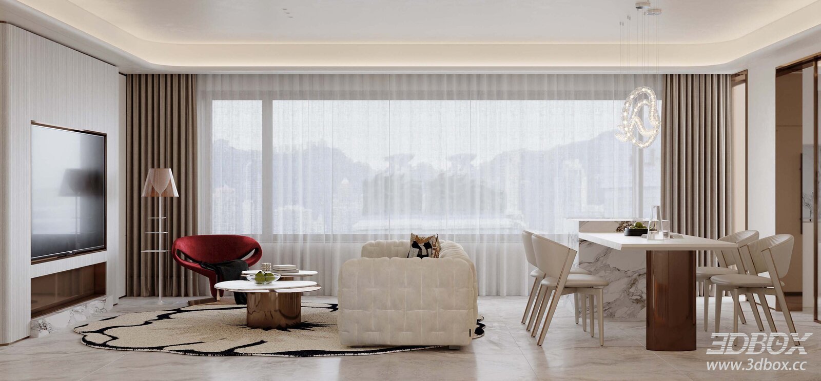 Modern Luxury Living Room with Dining Area Interior