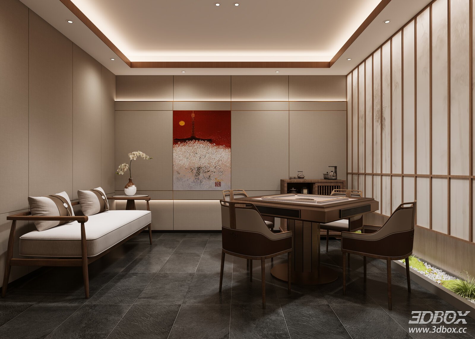 New Chinese Style Mahjong Game Room Interior