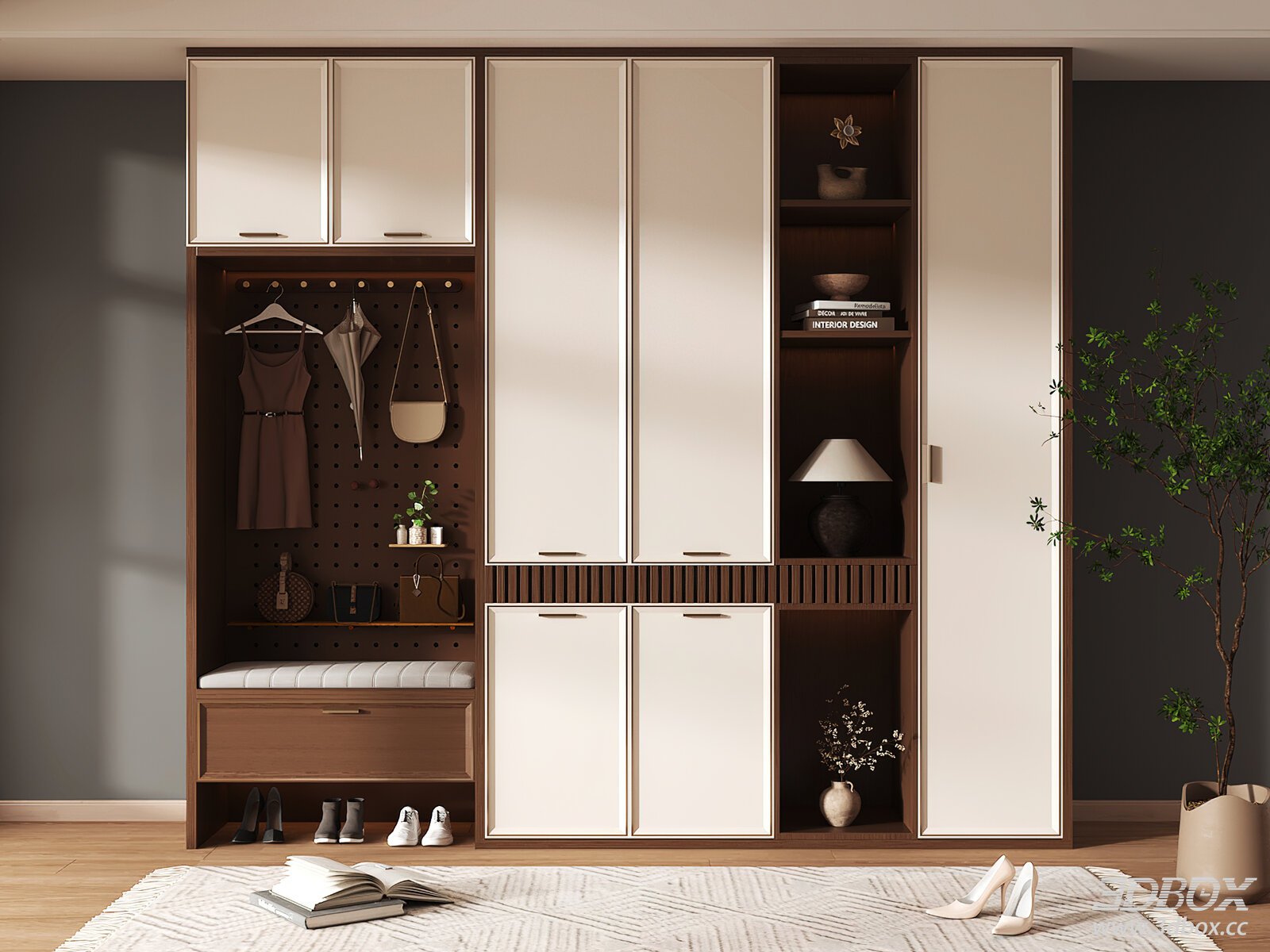Modern Hallway Shoe Storage Cabinet with Bench