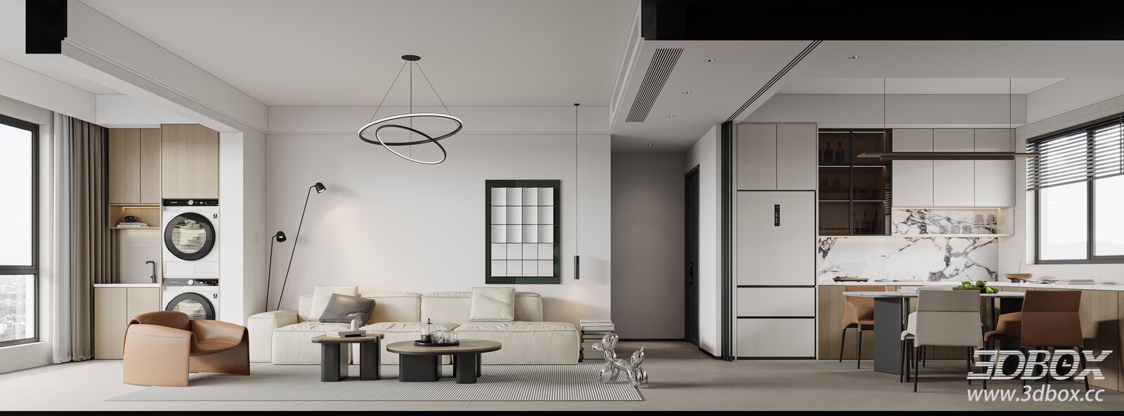 Modern Minimalist Living and Dining Room Interior