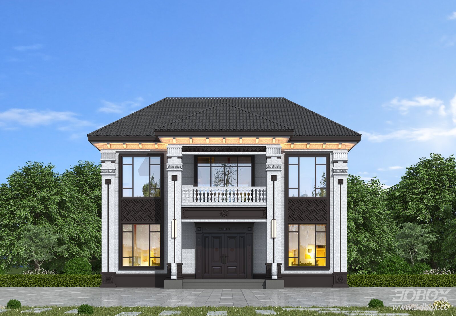 New Chinese Style Two Story Villa Exterior