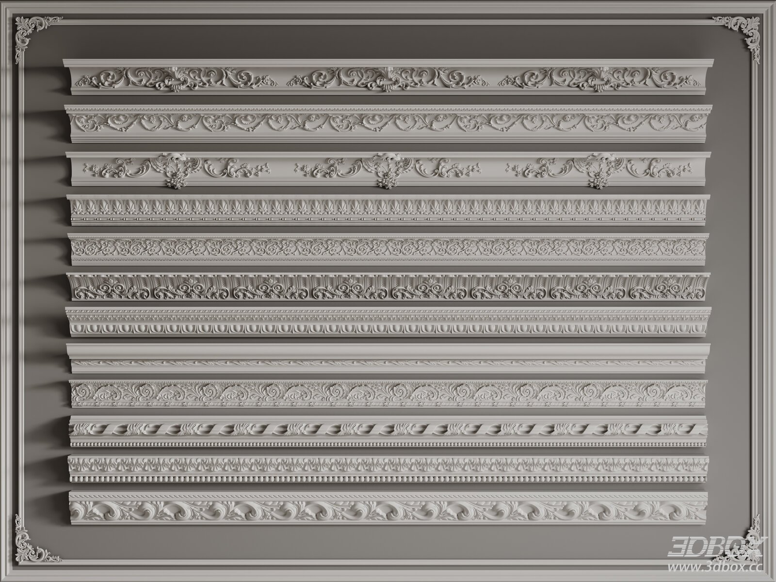 French Style Ornate Decorative Plaster Cornice Molding Set