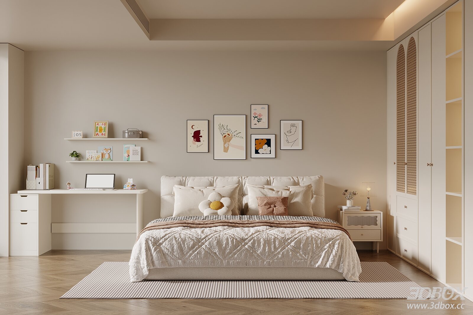 Modern Cream Style Bedroom Interior Scene