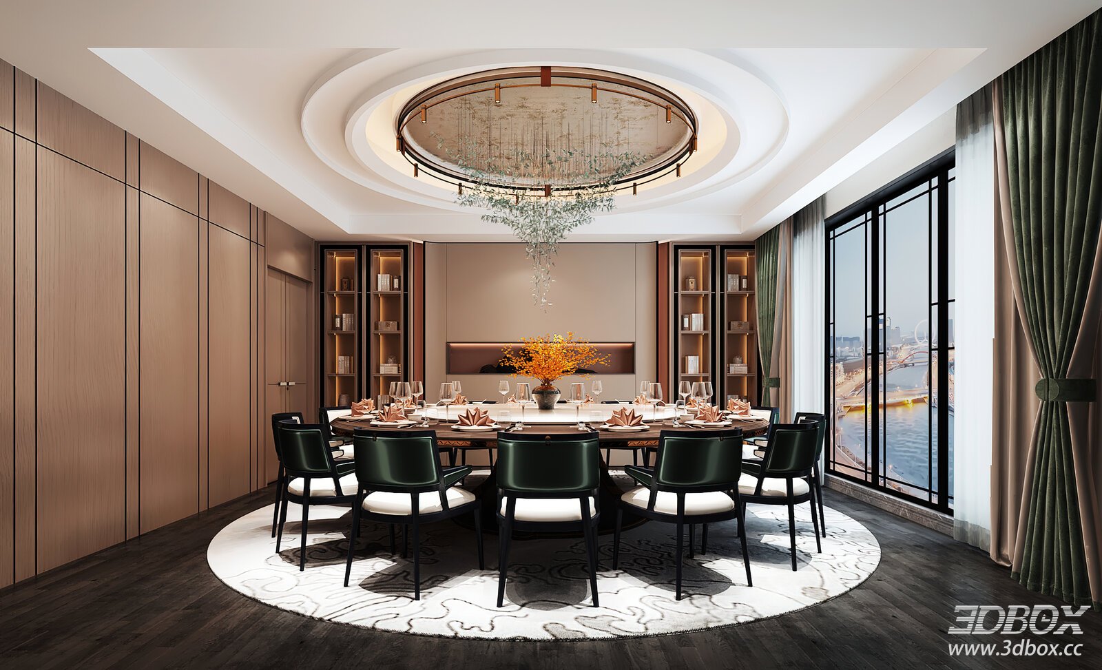 Modern Luxury Private Restaurant Dining Room Scene