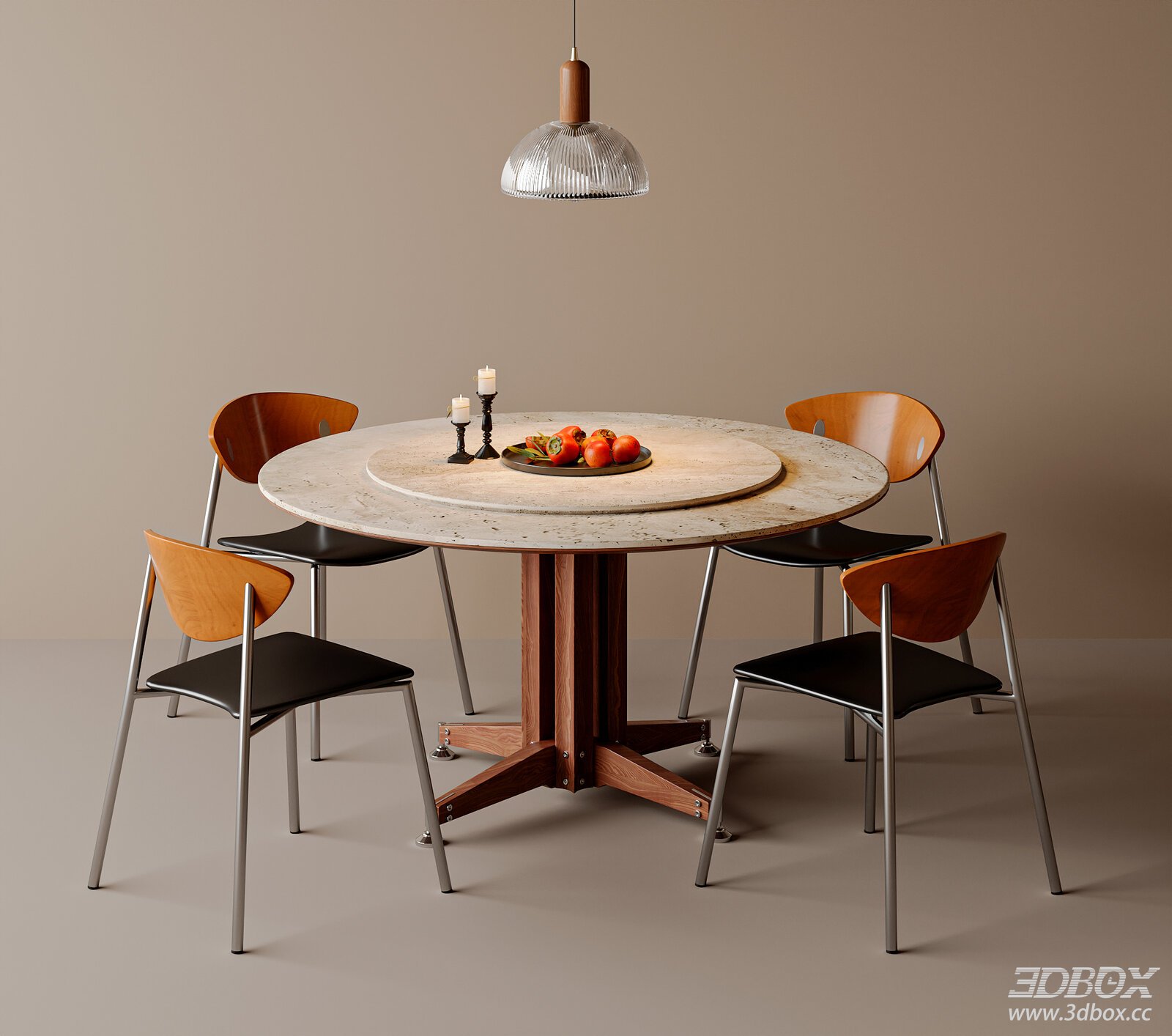 Mid Century Modern Round Dining Table and Chairs Set