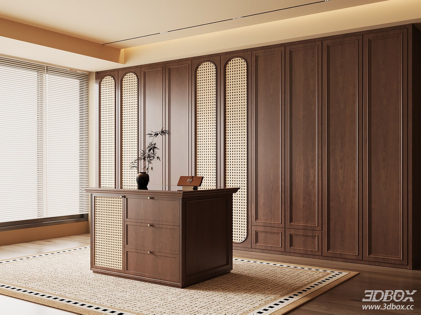 Vintage Style Dressing Room with Full Height Walnut Wardrobe